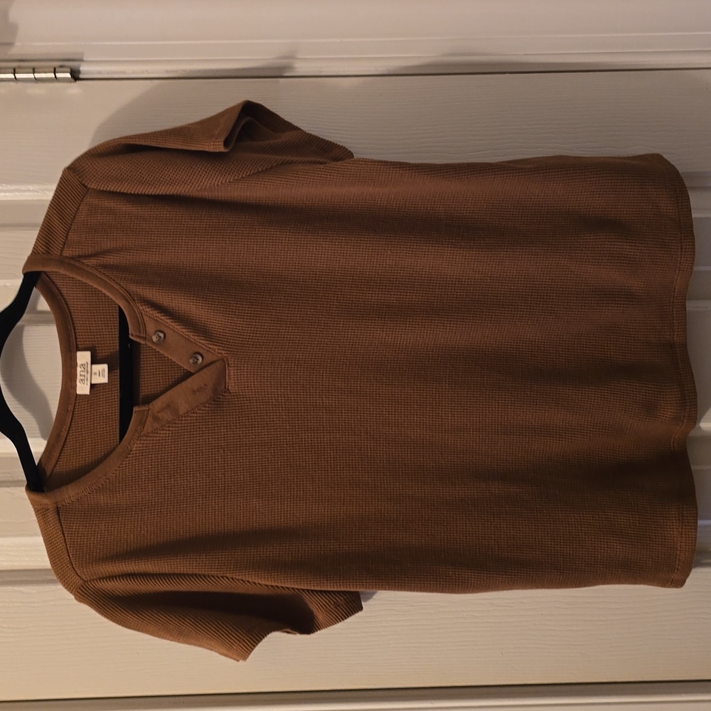 A.N.A BRAND WOMEN'S PLUS SHORT SLEEVE BROWN WAFFLE TOP SIZE 1X